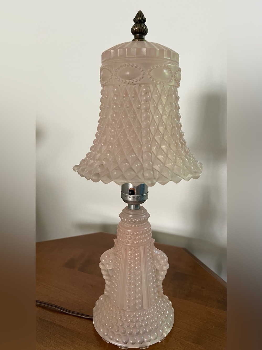 VTG- PAIR of 1930’s Pink Satin Hobnail Depression Glass Boudoir Lamp-See Pics !